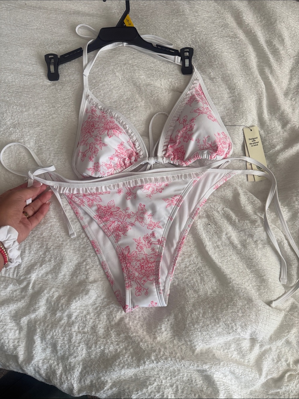 New  White Bikini with Pink Toile Print